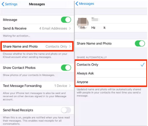 ajuster les paramètres du profil sur iMessage