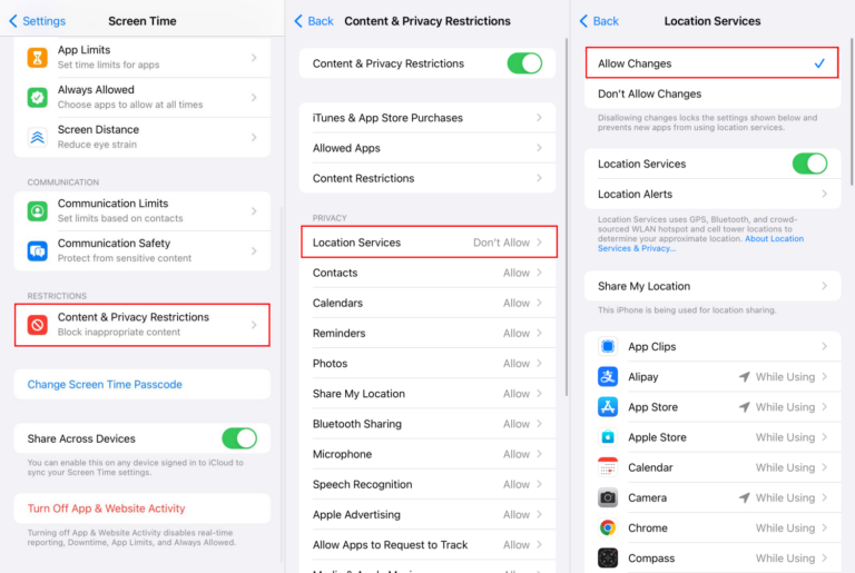 allow location changes on iPhone