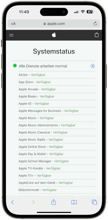 Apple Server-Status prüfen
