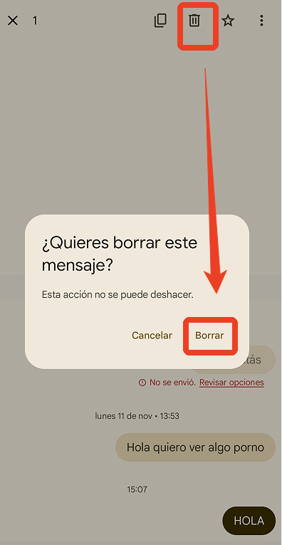 borrar mensaje en mensaje de google