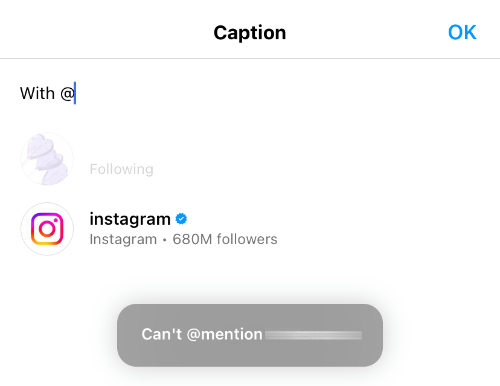 cannot mention or tag someone on Instagram