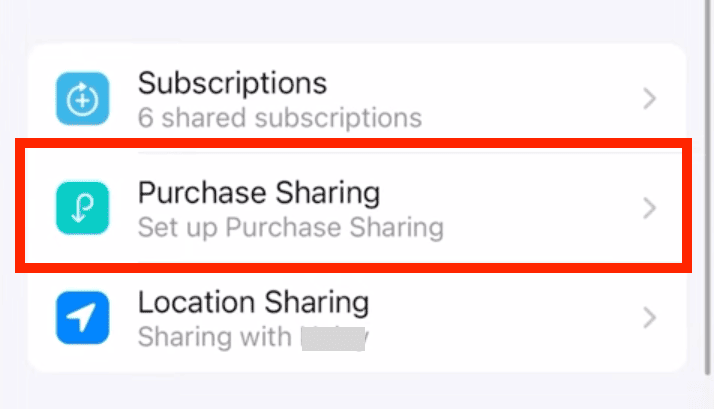 purchase sharing settings step 2