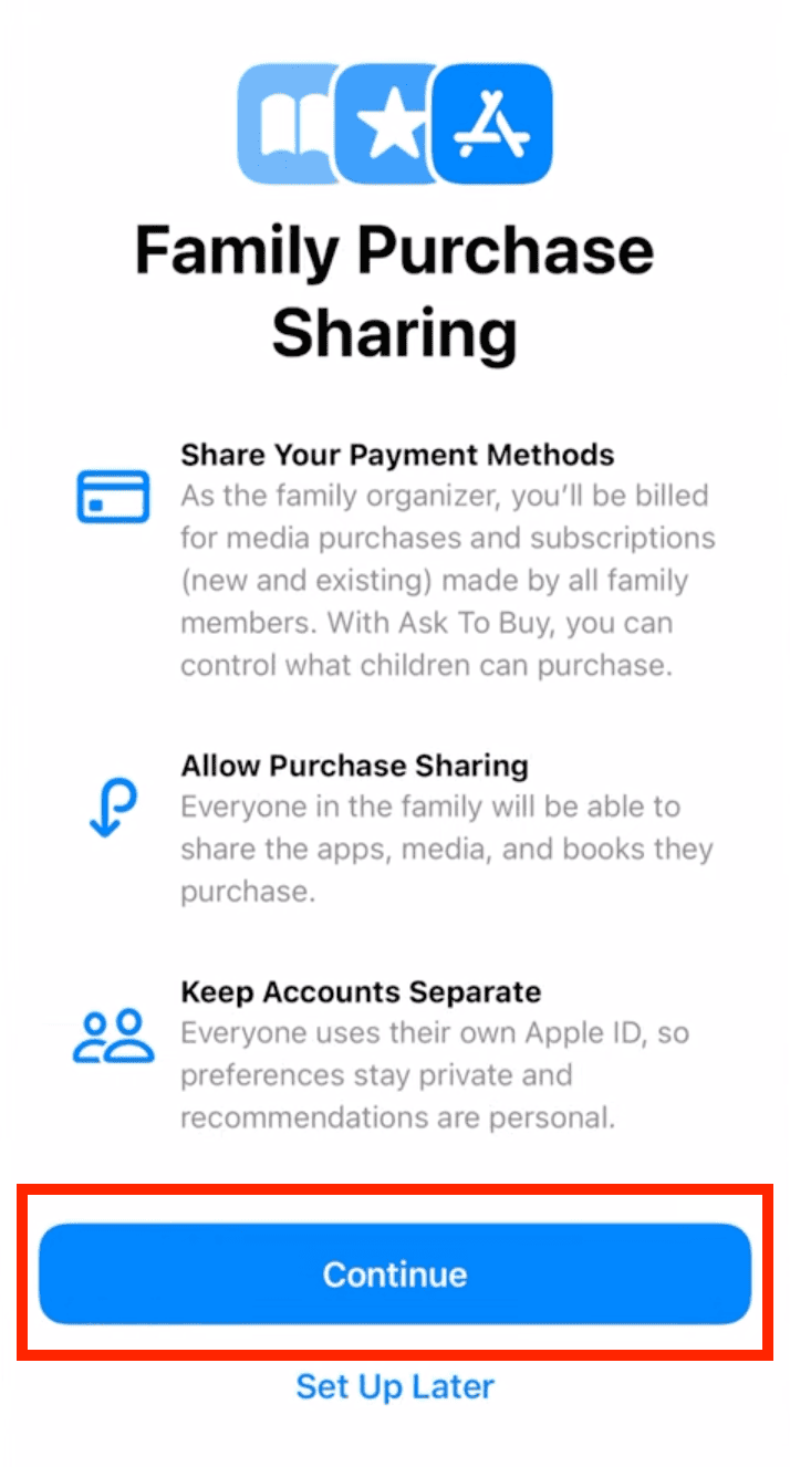 purchase sharing settings step 3