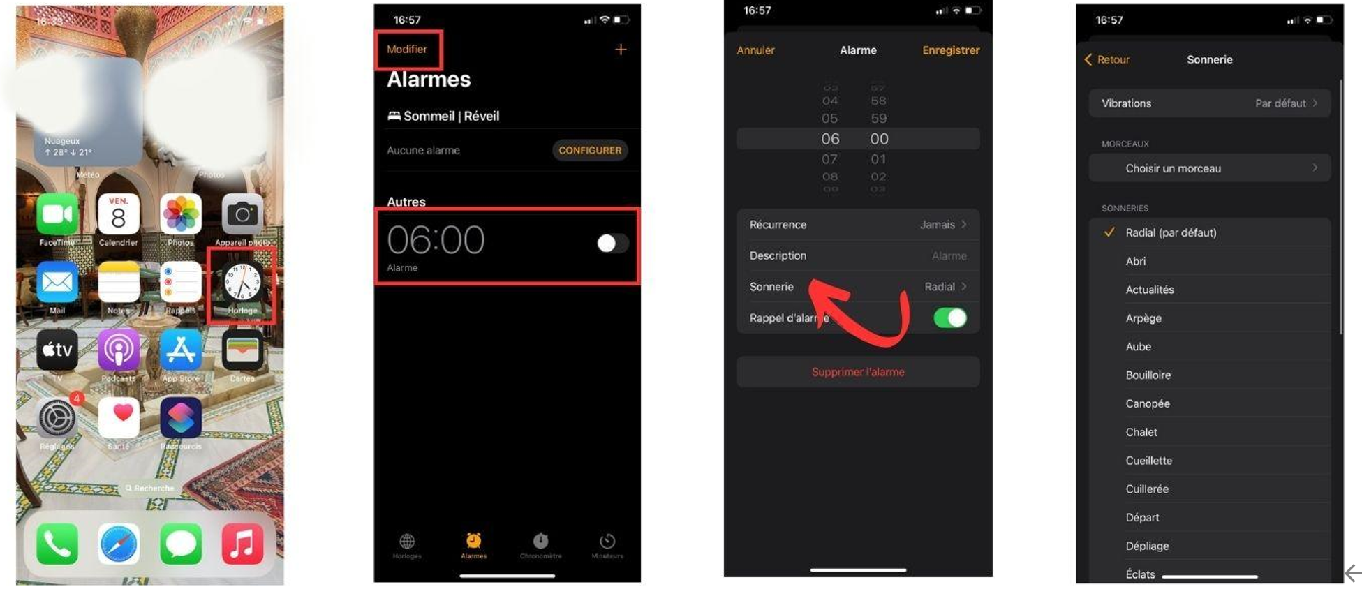 Définir une tonalité d'alarme spécifique iPhone