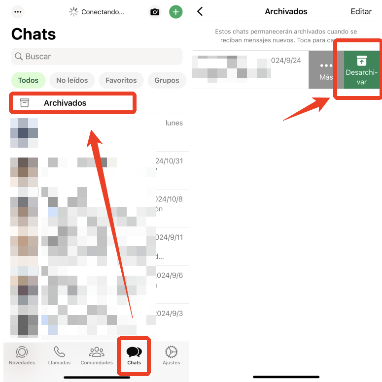 desarchivar el chat en WhatsApp