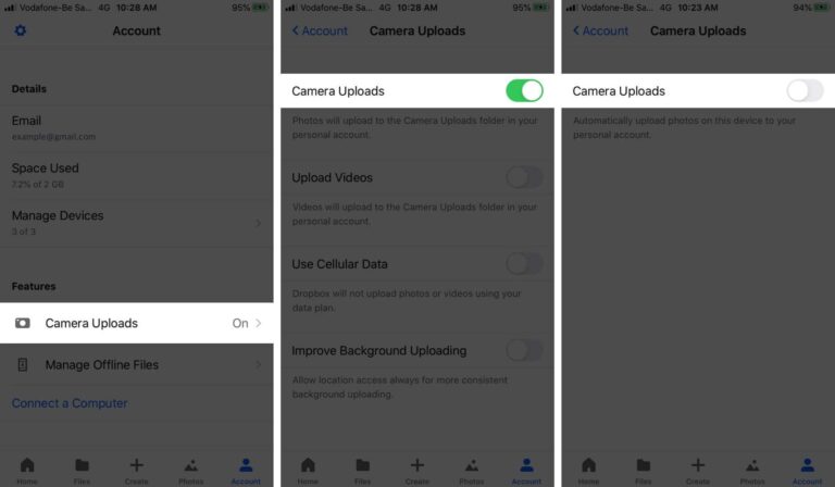 disable dropbox camera upload iphone