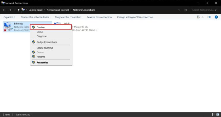 disable ethernet option