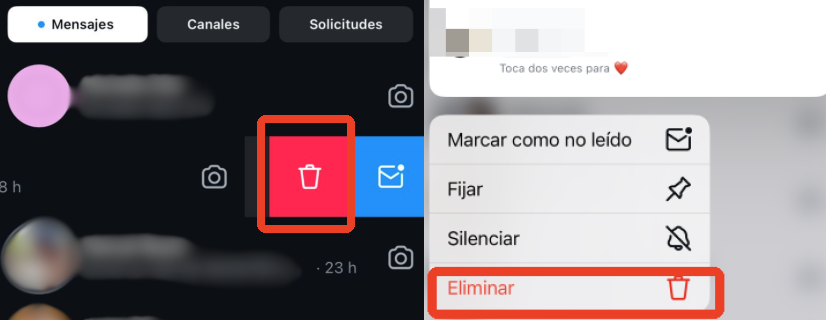 eliminar conversaciones en instagram