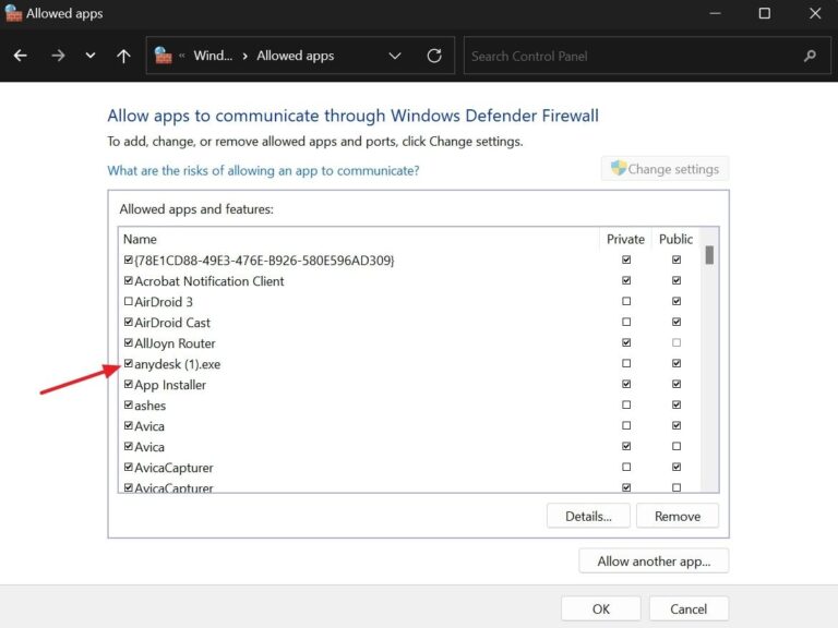 enable AnyDesk from firewall