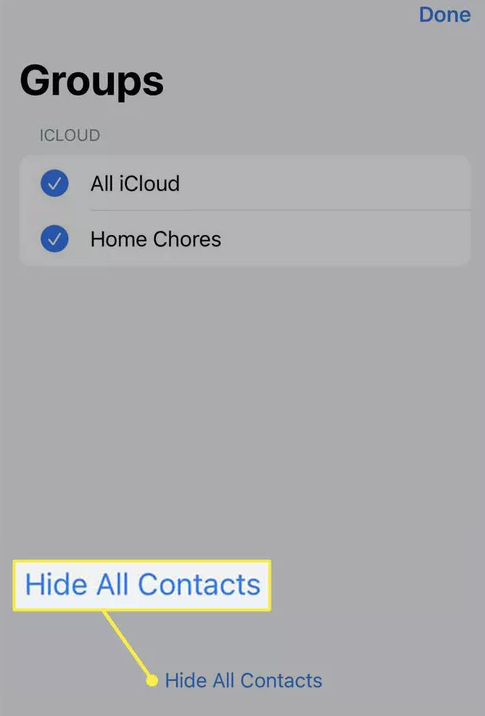 hide all contacts on iPhone