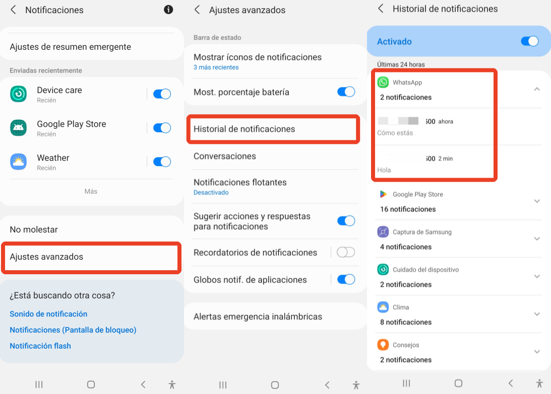 historial de notificaciones Android