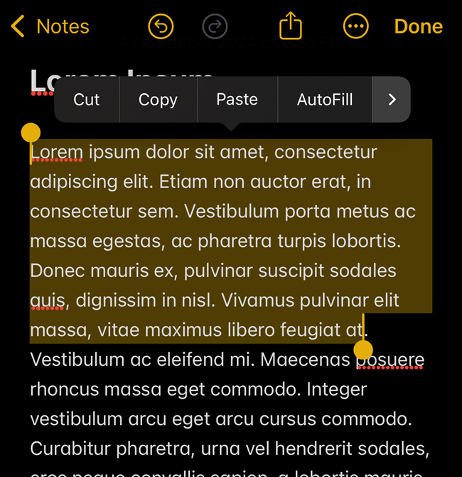 highlight text on iPhone