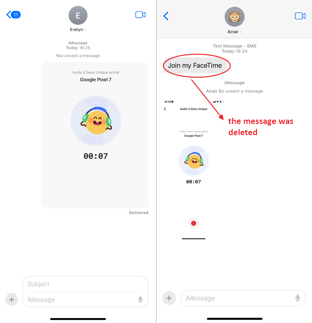 iMessage does not notify delete a message