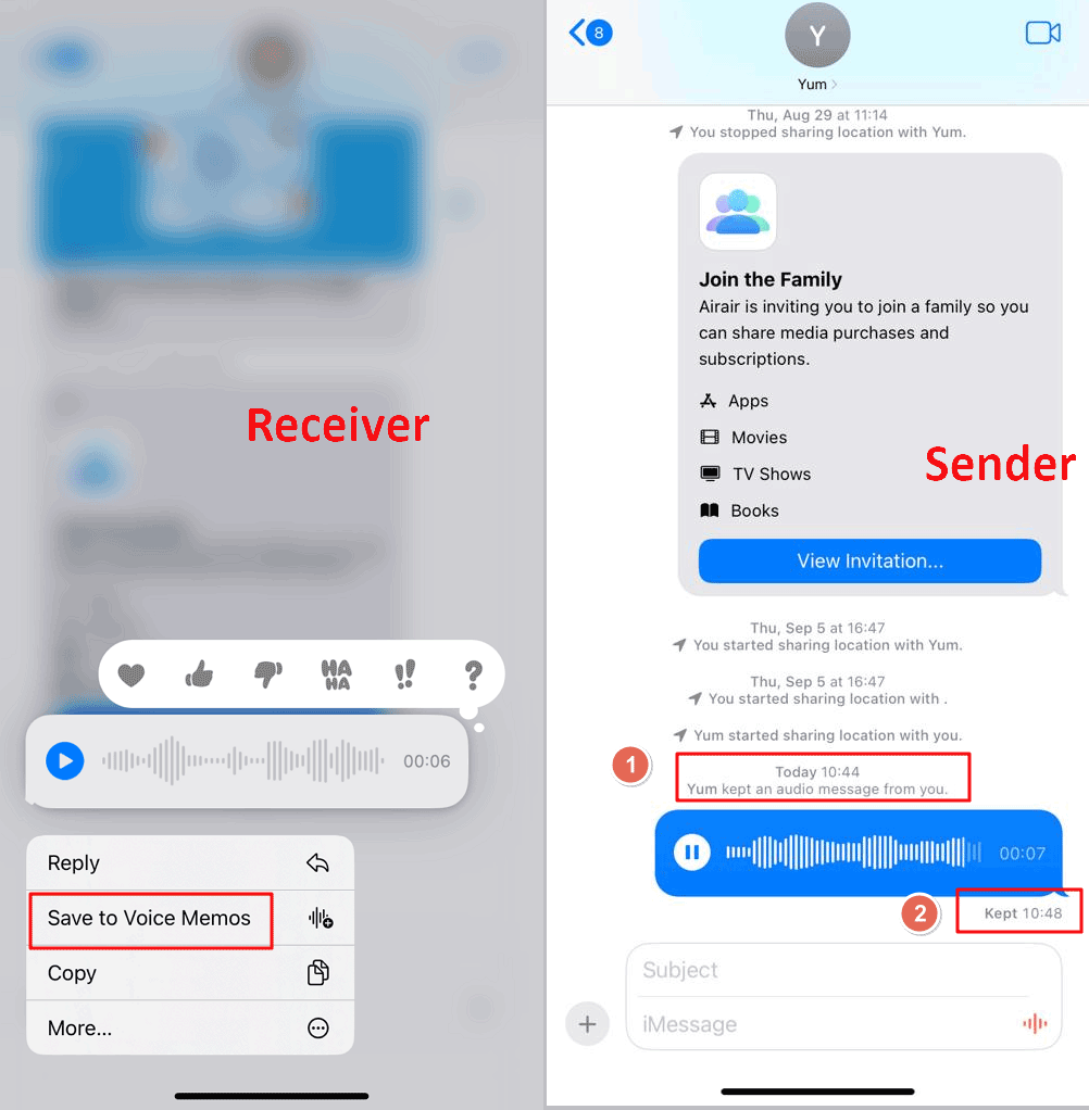 iMessage notifies save voice message