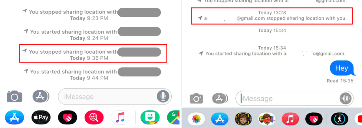 iMessage notifies when you stop sharing location