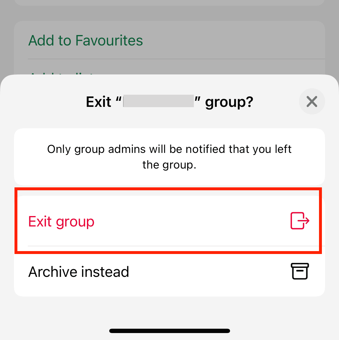 leave whatsapp group chat step 4