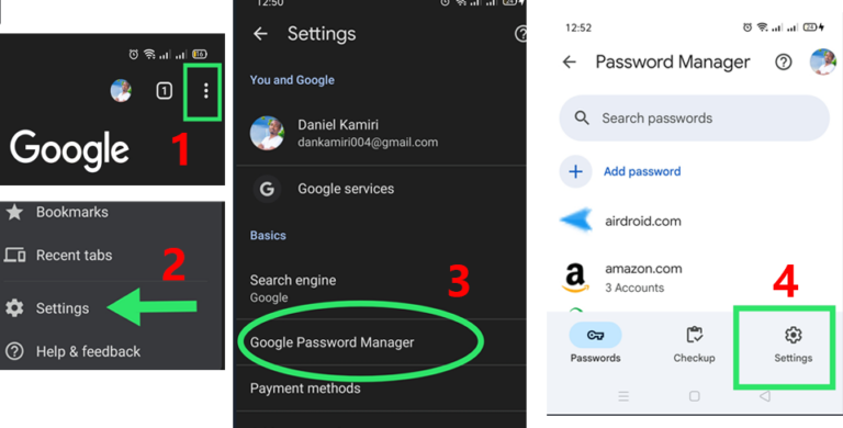 click google password manager then tap settings on the next screen