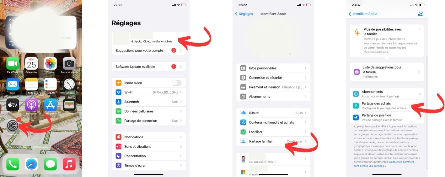 Partager appli avec le Partage familial sur l'iPhone ou l'iPad