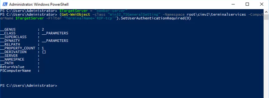 powershell target server command run