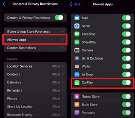 Appuyer Sur « Apps Autorisées » Et Activer « CarPlay » Si Désactivé