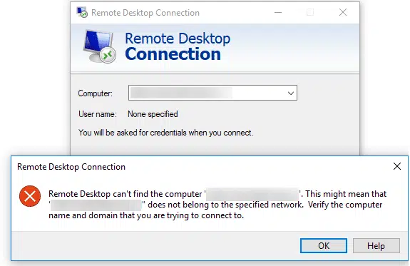 remote desktop cant find the computer