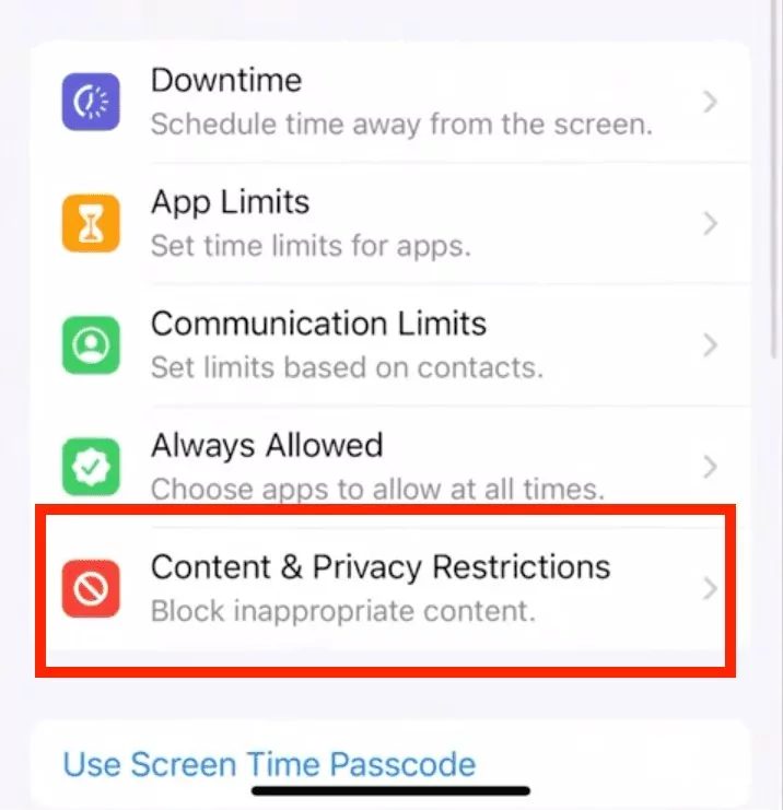 content & privacy restrictions