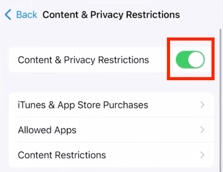 turn off content & privacy restrictions