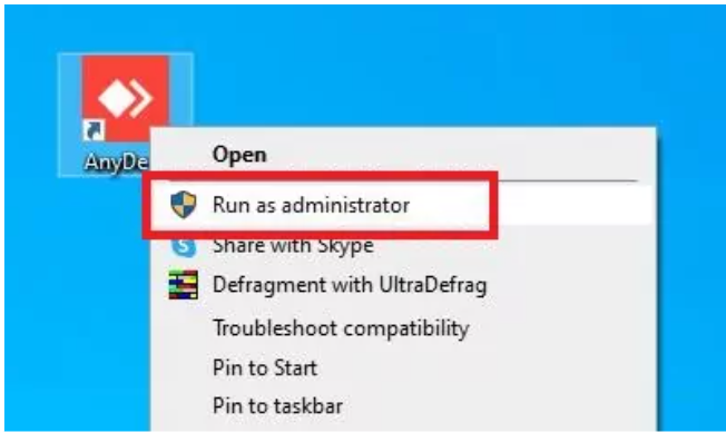 run AnyDesk as administrator