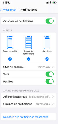 Défilez En Bas Et Sélectionnez Réglages Des Notifications Sur Messenger