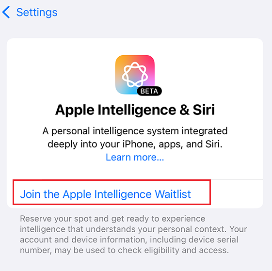 Join the Apple Intelligence Waitlist