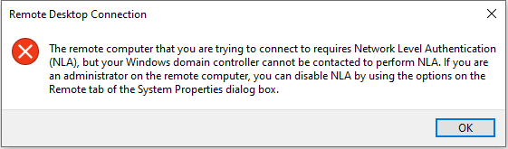 the remote computer requires network level authentication