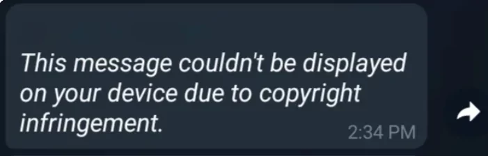 This message can't be displayed on Telegram due to copyright infringement