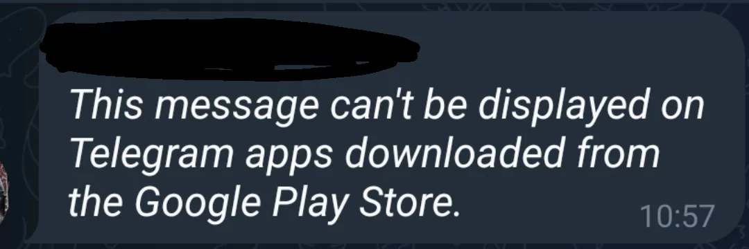 This message can't be displayed on Telegram app from Google Play