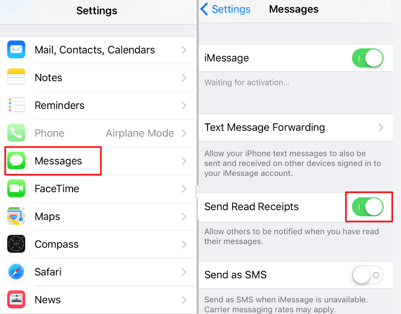 turn off read receipts of iMessage