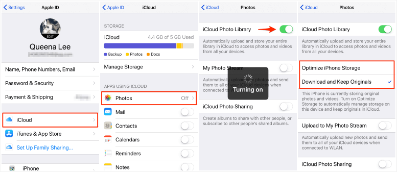 turn on icloud photos