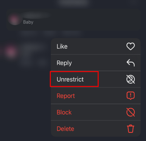 unrestrict someone from Instagram comment