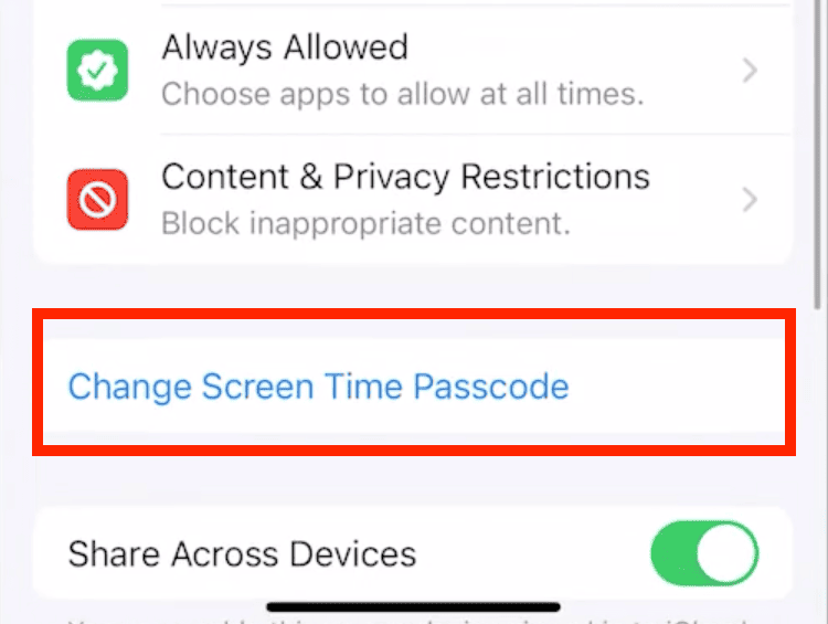 change screen time Passcode