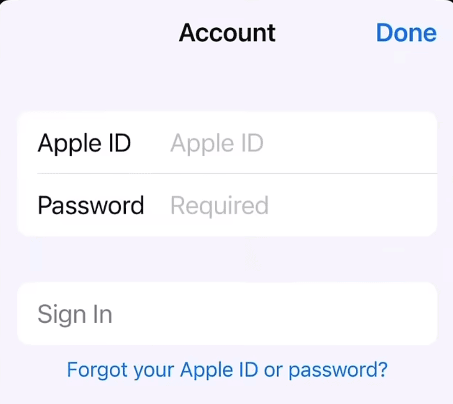 log in a new Apple id