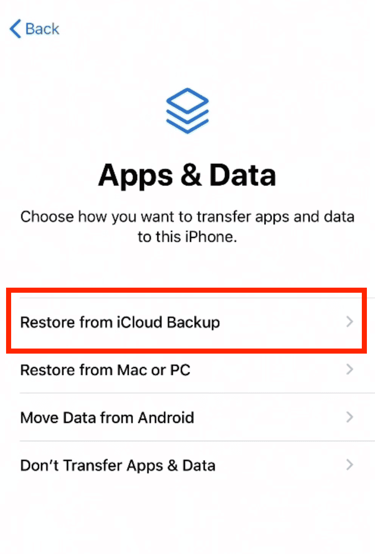 restore from iCloud backup