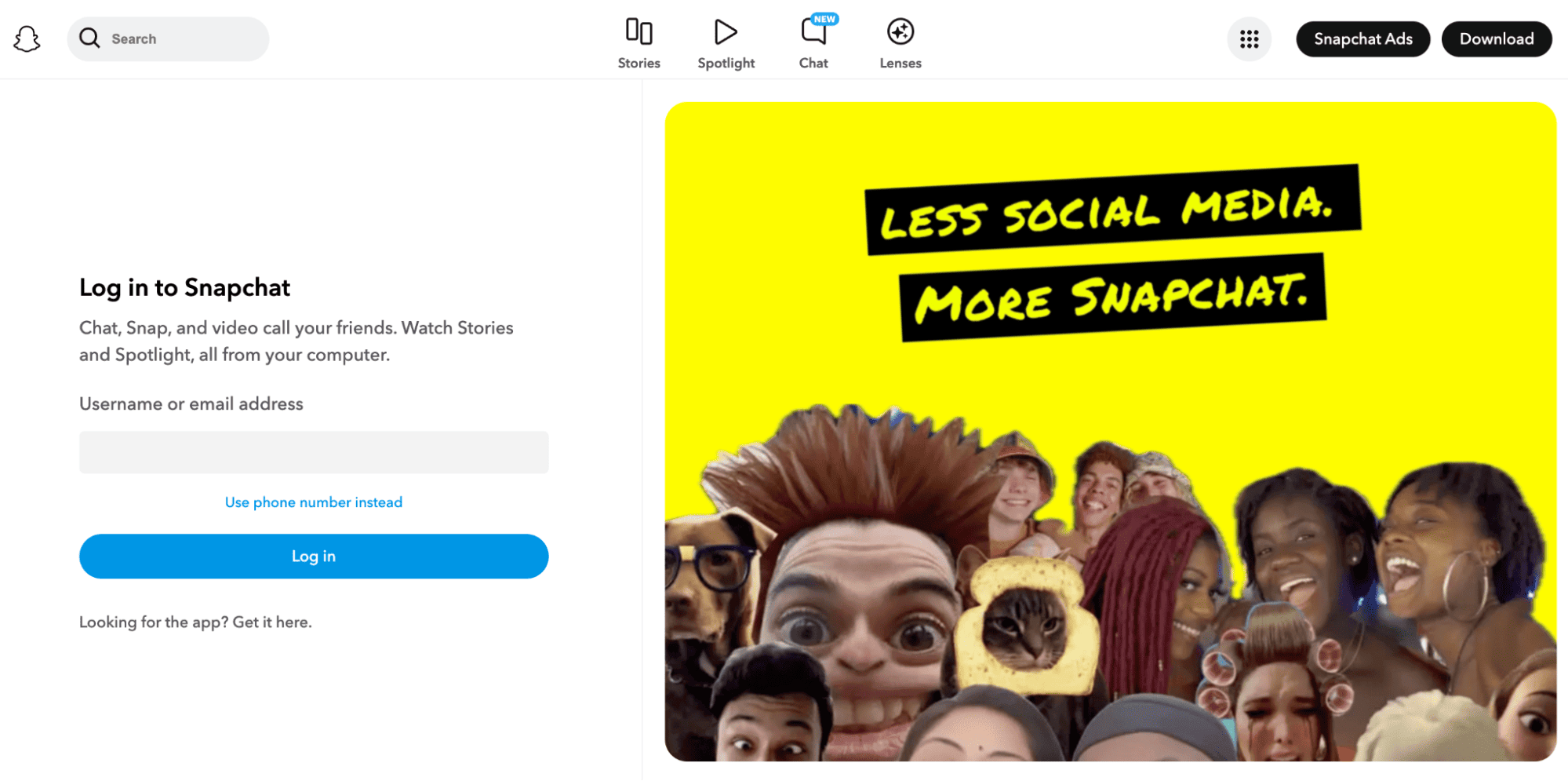 connectez-vous à snapchat dans le navigateur web