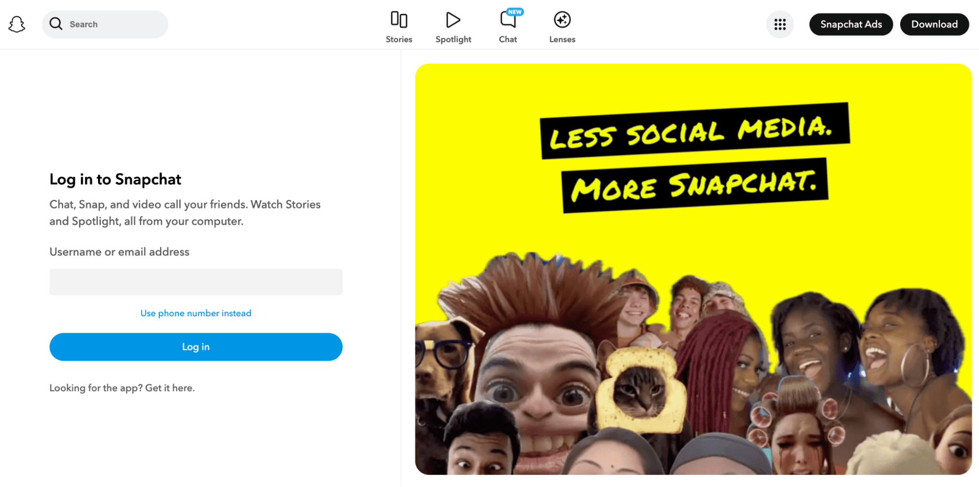 log in to snapchat in wen browser