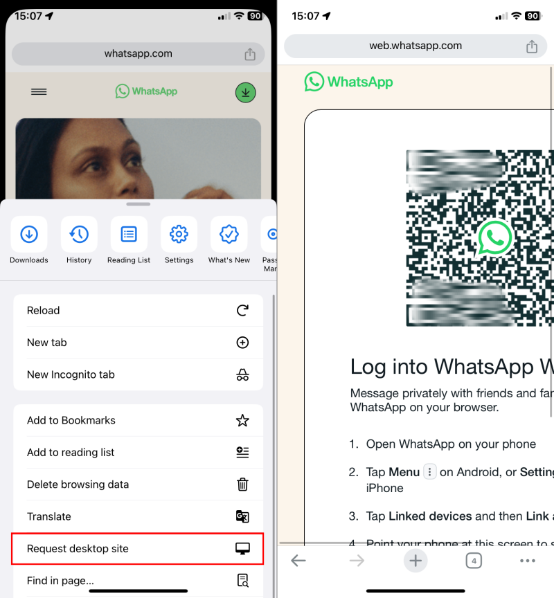 use WhatsApp web on iPhone