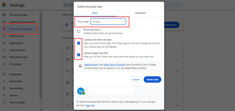 Clear Browser Cache and Cookies