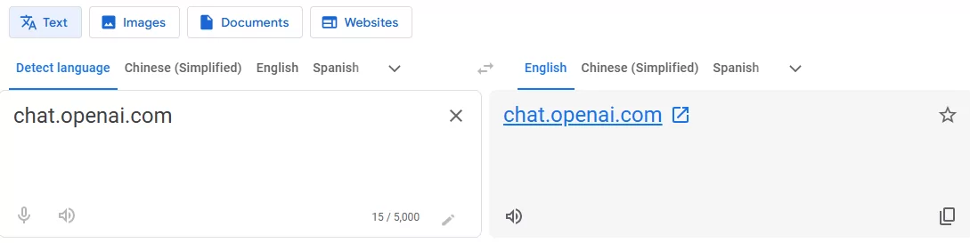 ChatGPT on Google Translate