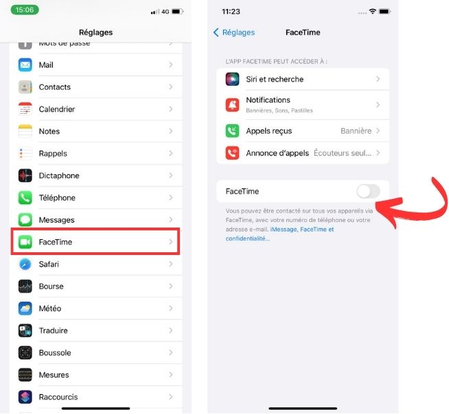 Désactivez FaceTime