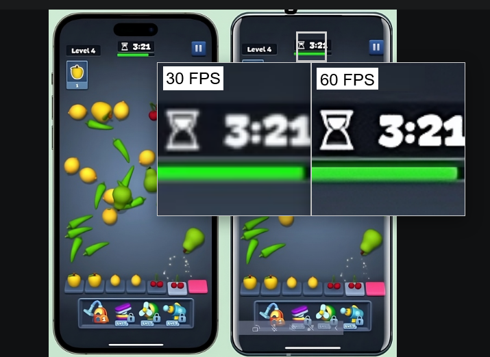 compare frame rates when screen mirroring