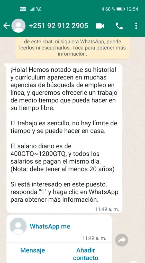 fraude de oportunidades de empleo en WhatsApp