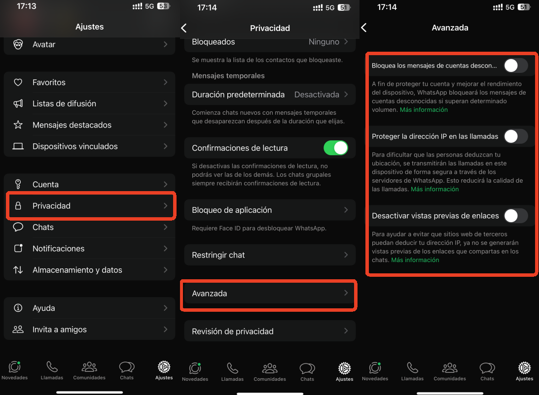 funcion avanzada de privacidad en WhatsApp