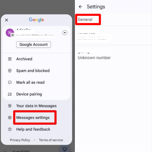 Google Messages settings