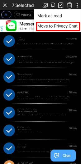 spostare in chat privata con app di messaggistica di terze parti